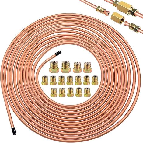7,62m Tuyau de Frein en Cuivre, Ø3/16" (4,75mm) avec 16 Écrous de Fixation Conduite Générale de Fein en Cuivre Kit de Conduite Générale de Frein de Rechange pour Automobile (1/5)