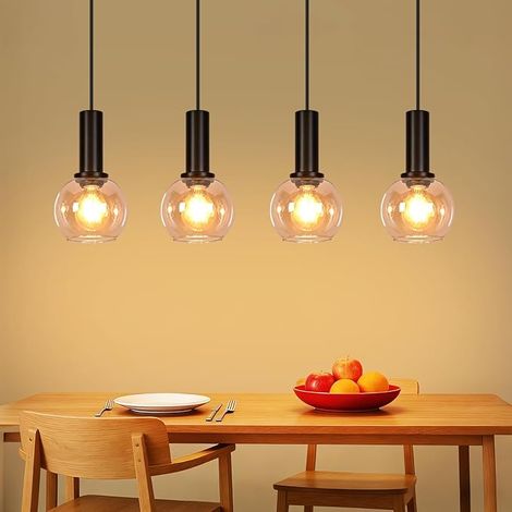 GBLY Pendelleuchte Esstisch Hängeleuchte Glas Hängelampe Vintage 4 Flammig Esszimmerlampe Hängend Retro Esstischlampe Höhenverstellbar E27 Pendellampe für Esszimmer Wohnzimmer ohne Leuchtmittel