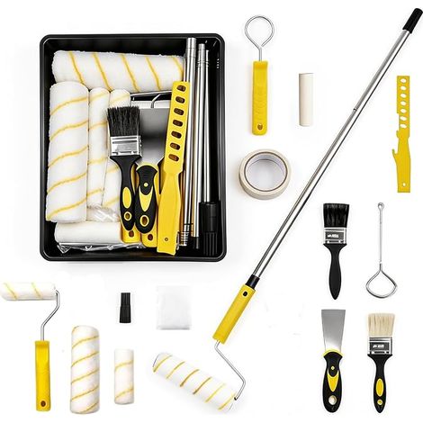 Lot de 19 rouleaux de peinture avec barre télescopique, rouleau de peinture murale, 23 cm + 11 cm, pinceau, grattoir et bac à peinture, pour murs et plafonds (1/5)