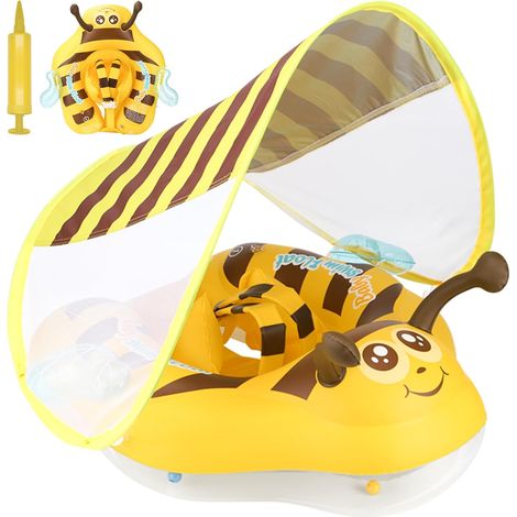 Bouee Bebe Anneau de Bain, avec Auvent de Protection Solaire UPF50+ Pliage Compressible Flotteur de Piscine pour Bébé avec Réglable Taille Bague de Natation pour Enfant (1/5)