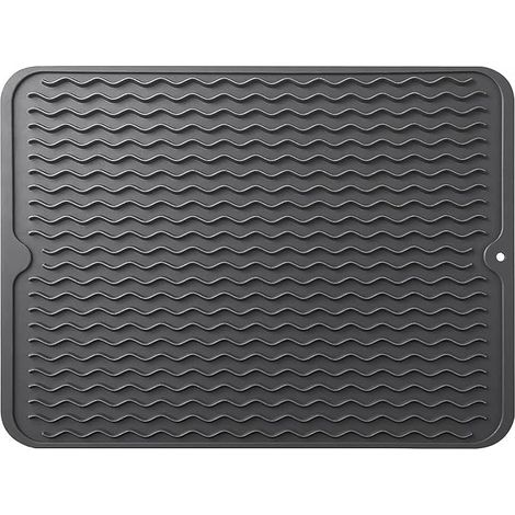 Tapis de Séchage Vaisselle en Silicone, Organisateur d'évier, Support pour évier Cuisine, Résistant à la Chaleur et Antidérapant, égouttoir, Noir (1/5)