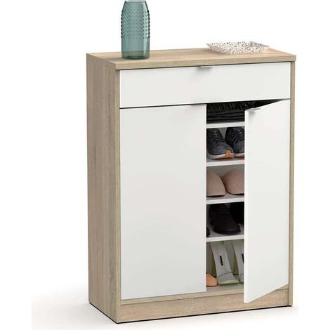 Armario Zapatero o recibidor Berlin en blanco y roble. 75 cm(ancho) 101 cm(altura) 36 cm(fondo) (1/5)