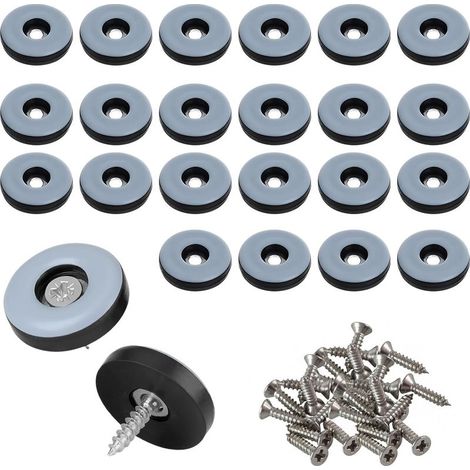 24Pièces Patins en Téflon à Visser Ø 22mm Patins de Meubles (Ronds, Noirs) avec 24 vis en Acier Inoxydable PTFE Patins Glisseurs pour Meubles pour Protection Efficace de Vos Meubles, chaises, sols (1/5)