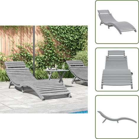 vidaXL Sonnenliege Grau 184x55x64 cm Massivholz Akazie (1/5)