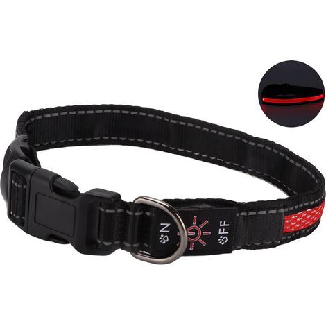 Collier lumineux pour chien avec bandes réfléchissantes, anti-enchevêtrement, LED, rouge, taille M (1/5)