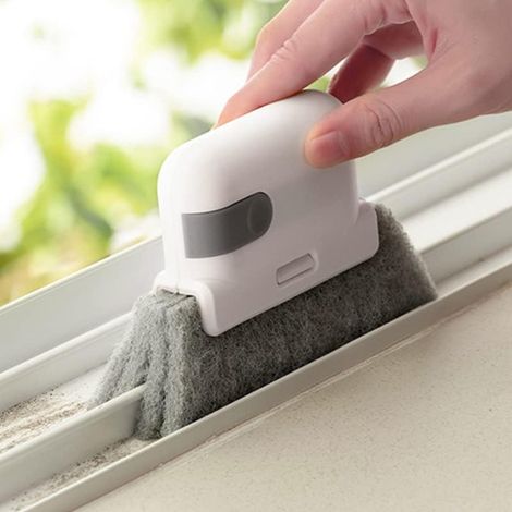 Brosse de nettoyage 2-en-1 pour rainure - Brosse à manche pour seuil de fenêtre, porte coulissante, fente de nettoyage - Outil de nettoyage domestique, gris (1/5)