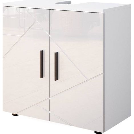 Meuble sous vasque simple Irma, Blanc Haute brillance, 60 x 59 cm, Vicco