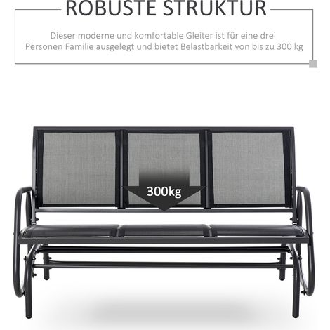 Banc balançoire 3 places pour jardin avec mécanisme pivotant, banquette suspendue en métal, banc de parc résistant jusqu'à 300 kg, mobilier d'extérieur pour terrasse, 147 x 70 x 85 cm, gris foncé (1/5)