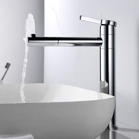 Rubinetto miscelatore per lavabo da bagno, rubinetto miscelatore a bocca alta con bocca alta da 229 mm e girevole a 360°, rubinetto miscelatore con raccordo acqua calda/fredda da 50 cm, ottone cromato (1/4)