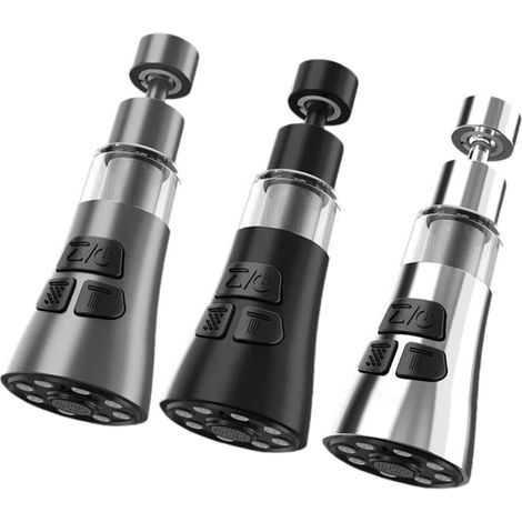 Spültisch-Wasserfilter-Wasserhahn mit 360° drehbarem Kopf, 3 Modi (Blase/Klinge/Dusche), Messing- und Edelstahl-Konstruktion, für die meisten Standard-Rundarmaturen (1/4)