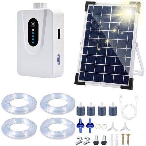 Pompes à air solaires, aérateur de bassin solaire de 6 W avec batterie de 6000 mAh, chargement USB et chargement solaire sont disponibles, oxygénateur pour aquarium, aérateur de pêche avec (1/4)