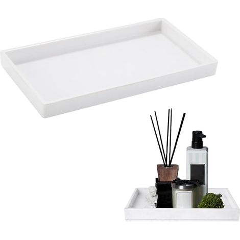 1 Plateau Rangement Mélamine, Bord Surélevé Antidérapant, Pour Salle De Bain Cuisine Vanité