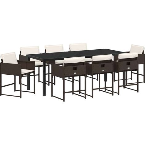 Maison Exclusive - Set da Pranzo per Giardino con cuscino 9 pcs Marrone polyrattan