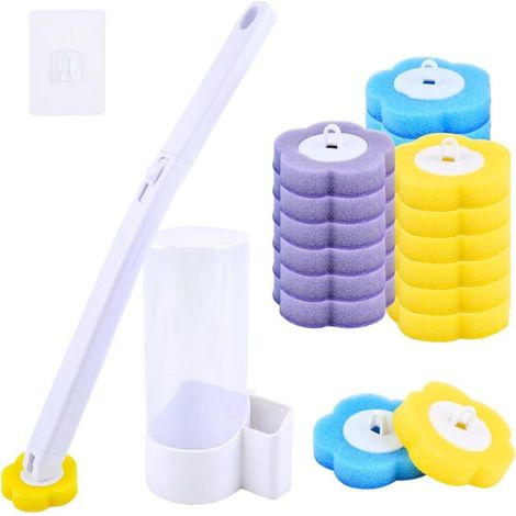 Brosse de toilette avec 18 recharges, brosse de toilette avec lingettes nettoyantes jetables, brosse de toilette jetable pour le nettoyage de la salle de bain-AquaForge (1/5)