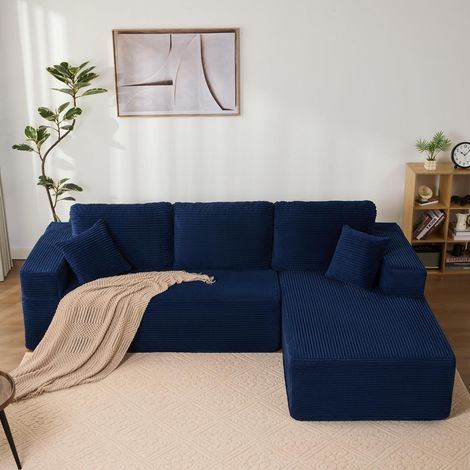 Modulares Ecksofa mit Schlaffunktion, L-Form, Chaiselongue rechts, Navyblau (1/5)