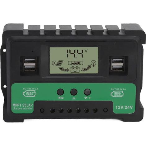 12V/24V Solar-Laderegler mit automatischer LCD-Anzeige und zwei USB-Anschlüssen für schnelles Laden, ideal für Wohnmobile, Boote und Solaranlagen für Privathaushalte. (1/5)