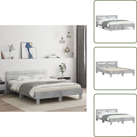 Cama con listones - vidaXL Cama con cabecero madera de ingeniería gris hormigón 150x200 cm - Cama de madera contrachapada