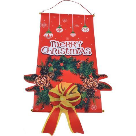 Weihnachts-Türbanner mit Cartoon-Motiv, Weihnachtswanddekoration mit Leinwandkranz (1/5)