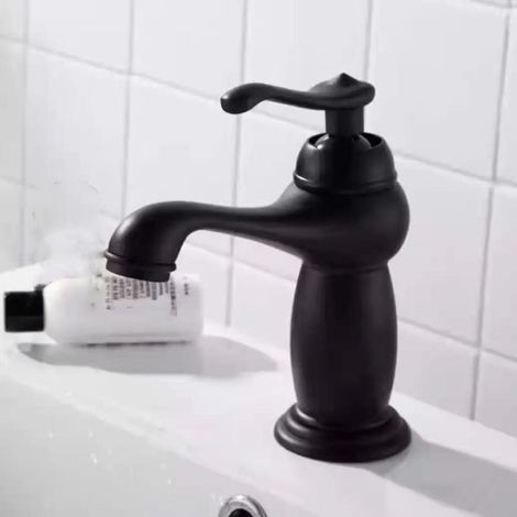 Brass European Retro Style Household Washbasin Hot and Cold Water Faucet for Bathroom Countertop Basin Washbasin Handwashing Basin Faucet - Black Lamp Model (Does Not Include Water Inlet Pipe)