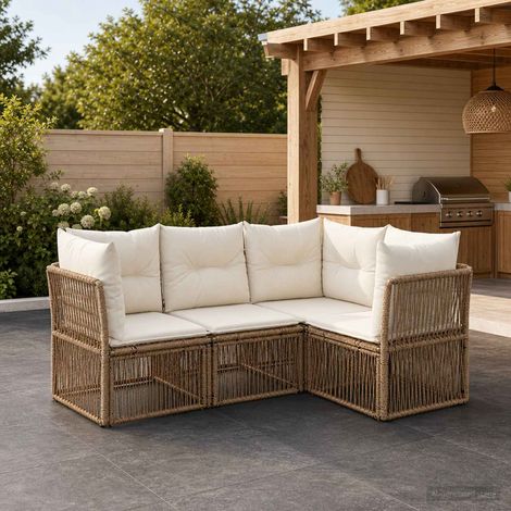 vidaXL Ensemble de canapé de jardin 4 pcs Beige polyrotin (1/5)