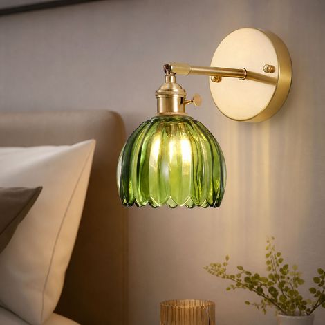 Applique murale rétro en verre épais et métal, culot E27 avec interrupteur intégré, hauteur 23,5 cm, idéale pour chambre ou salon (1/5)