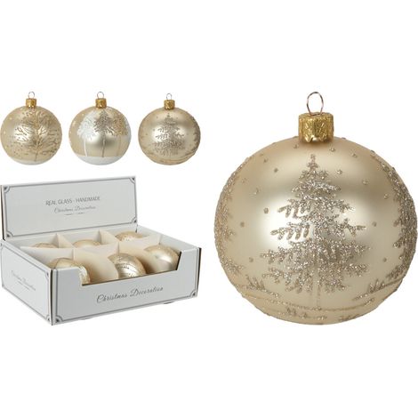 PALLA VETRO DIAMETRO 10 CM ORO ASSORTITO 4 DECORI (1 PEZZO, INVIO CASUALE)