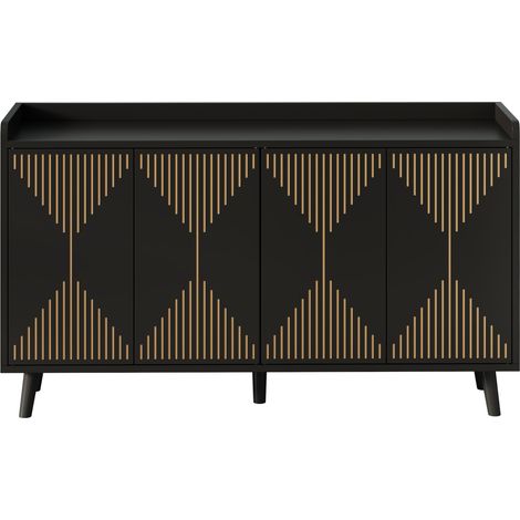 Schwarzes Küchen-Sideboard aus MDF mit 4 Türen und verstellbaren Einlegeböden 140x40x84 cm (1/5)