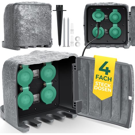 Kesser – Prise de jardin étanche IP44 avec 4 prises de courant – Câble 3m – Boîtier résistant aux UV – 2 modes de réglage crépusculaire
