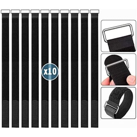 Sangles Scratch Velcr 50 cm, Attache 10 Pcs, Réutilisable Serre Cable Auto-agrippant, Câble en Nylon Réglables Noir cm x 2 pièces (1/5)