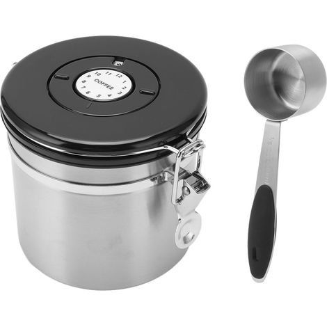 Boîte de conservation pour grains de café en acier inoxydable, hermétique, avec cuillère doseuse de 30 ml et fonction de suivi de la date. Capacité : 1,2 L. Couleur : [à compléter]. (1/5)