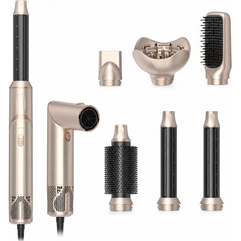Brosse Soufflante Coiffante 6 en 1 avec Sèche-cheveux, Lisseur et Boucleur, Champagne, 220 V UE (1/5)