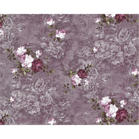 Carta da parati floreale EDEM 9045-25 Carta da parati tnt goffrata con design romantico opaca viola melanzana rosso-vino bianco 10,65 m2 (1/5)
