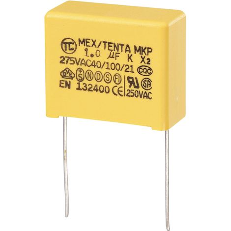 Tru Components – Condensateur anti-parasite MKP-X2 1 µF 275 V/AC 10 % – Sortie radiale – Pour circuits électriques sensibles (1/3)