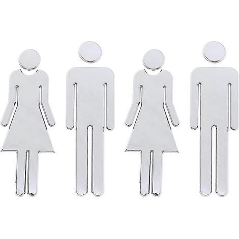 Lot de 4 panneaux de signalisation pour toilettes : panneau d'identification, panneau de toilettes, panneau de guidage pour les sanitaires-12.5X4CM-Silver (1/3)