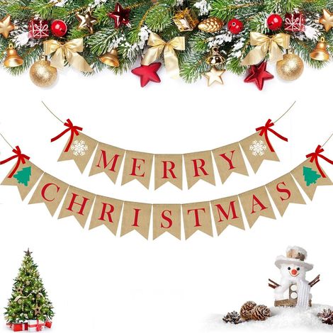 Guirlande de Noël en toile de jute avec 4 nœuds rouges - Décoration festive de Noël pour cheminée, mur et sapin  Décoration de Noël pour la maison (1/5)