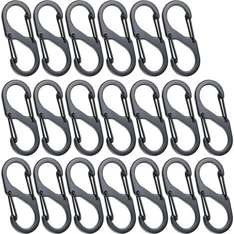 50 Mini-S-förmige Karabinerhaken, Aluminiumlegierung, 8 Formen, robust, leicht, wasserdicht, Doppelschlaufe, für Zuhause, Outdoor-Aktivitäten wie Wandern, Angeln, Camping, Reisen usw. – Schwarz, 4 x 1 (1/5)