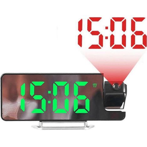 Miroir-réveil électronique à projection numérique LED, grand écran rotatif à 180°, affichage de la date, de l'heure et de la température - A (1/5)