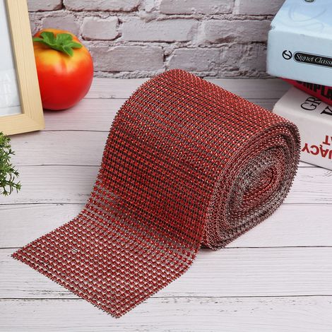 9 m 24 Reihen galvanisiertes Kunststoff-Strassband-Netzgewebe für Hochzeitskleidung Dekoration Rot (1/5)
