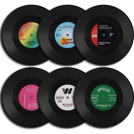 Lot de 6 dessous de verre rétro en vinyle, format moyen et grand, pour assiettes à dessert ou gâteaux, isolation thermique, non-sous-verre. (1/5)