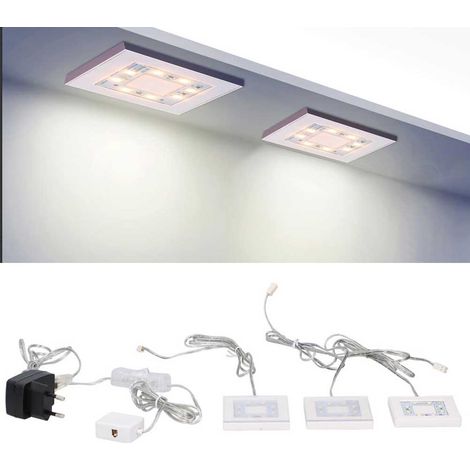 Set 3 Faretti Quadrati 8 Led Luce Bianco Caldo con Alimentatore 12V Grundig