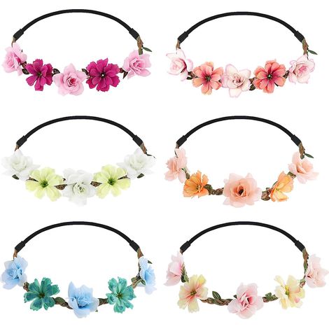 Set of 6 Floral Elastic Headbands for Women and Girls - Trendy Floral Tiara - Hair Accessories for Weddings, Festivals, Parties (1/5)