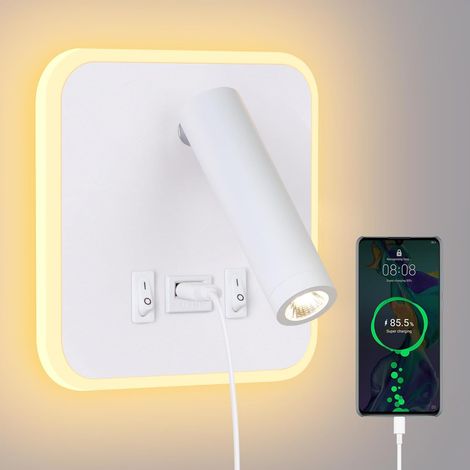 Lampada da parete a LED - Lampada da lettura da parete per letto, lampada da parete a LED con interruttore e ricarica USB, lampada da parete 3W 4000k + 5W 3000k, lampada da lettura girevole per camera (1/5)