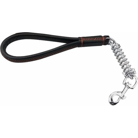 royaluxe - Cuir véritable chien leash court lourd pour gros chien avec amortisseur en acier inoxydable choc printemps,Noir,