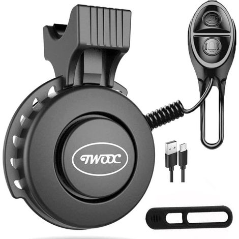 1 Klaxon vélo électrique, 100–120 dB, étanche IP65, rechargeable USB, volume réglable, 4 sons, montage universel 22,0–31,8 mm (1/5)