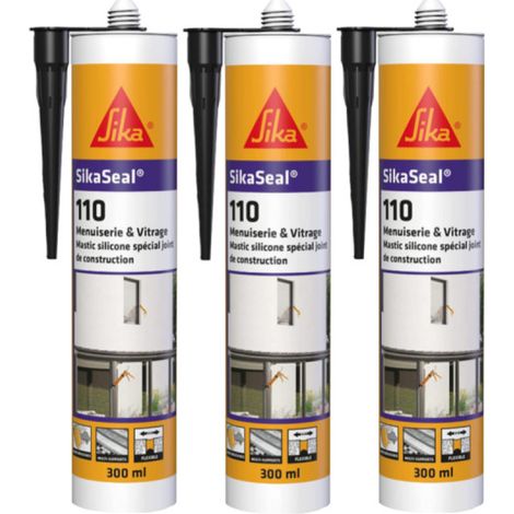 Sika – Lot de 3 mastics silicone 300ml – Noir – Pour joints menuiserie et vitrage – Résistant aux intempéries – Application facile