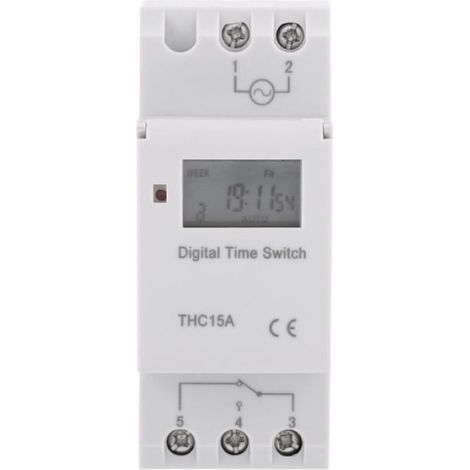 1 Programmateur hebdomadaire, 16A 250VAC, AC-DC12V, affichage LCD, 16 ON 8 OFF, pour rail DIN (1/3)