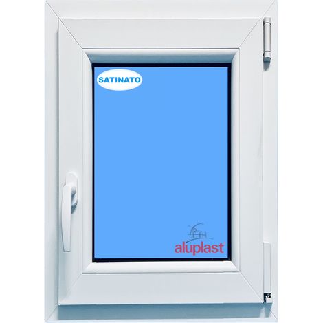 Finestra in PVC L500 mm x H800 mm Bianco, Oscillo-battente Apertura Destra Vetro Satinato (1/6)