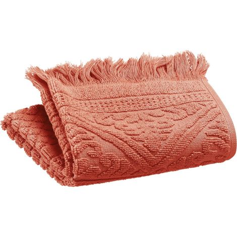 Serviette d'Invité en Éponge Jacquard Ciselé Finition Frangée Coloris Sienne 30 x 50 cm - PANGIVO