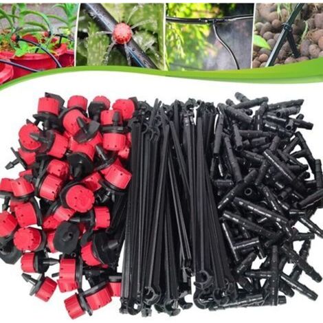 300pcs Automatic Drip Irrigation Kit Garden Watering System Adjustable Micro Drippers 3 Tee Pipes and Hose Support Stakes (1/5)