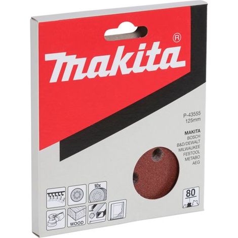 Makita P-43555 Exzenterschleifpapier mit Klett Körnung (num) 80 (Ø) 125 mm 10 St.